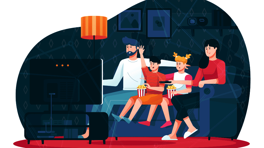 Illustrerad familj som tittar på Netflix